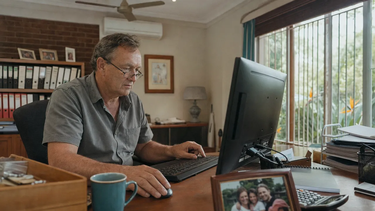 A financial adviser at his desk, working on his computer.